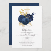 Navy Blue en Gold  Roos Baptisme Kaart (Voorkant / Achterkant)