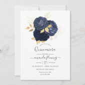 Navy Blue en Gold  Roos Quinceañera Foto Kaart (Voorkant)