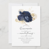 Navy Blue en Gold  Roos Quinceañera Kaart (Voorkant)