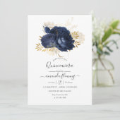Navy Blue en Gold  Roos Quinceañera Kaart (Staand voorkant)