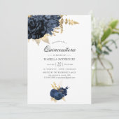 Navy Blue en Gold  Roos Quinceañera Kaart (Staand voorkant)