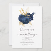 Navy Blue en Gold  Roos Quinceañera Kaart (Voorkant)
