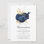 Navy Blue en Gold  Roos Quinceañera Kaart (Voorkant)