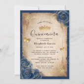 Navy Blue en Gold Royal Roos Elegant Quinceanera Kaart (Voorkant)