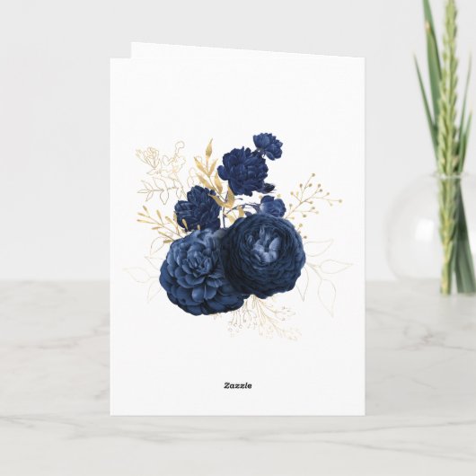 Navy Blue en Gold  Rozen Foto Bedankkaart (Achterkant)