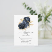 Navy Blue en Gold  Rozen RSVP Kaartje (Staand voorkant)