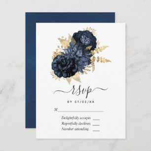 Navy Blue en Gold Rozen RSVP Kaartje