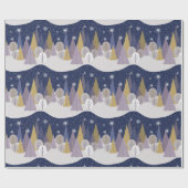 Navy Blue en Gold Scandinavische kerstbomen Cadeaupapier (Vlak)