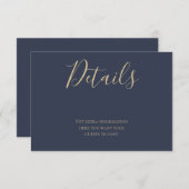 Navy Blue en Gold Script Details Informatie Kaart (Voorkant / Achterkant)