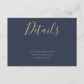 Navy Blue en Gold Script Details Informatie Kaart (Voorkant)