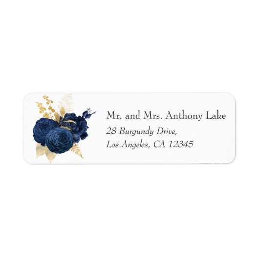 Navy Blue en Gold  Shabby Rozen Wedding Etiket (Voorkant)