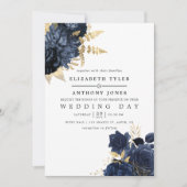 Navy Blue en Gold Shabby Rozen Wedding Kaart (Voorkant)