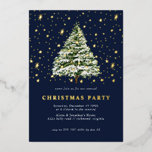 Navy Blue en Gold Stars   Modern kerstfeest Folie Uitnodiging
