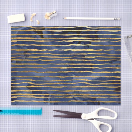 Navy Blue en Gold Striped Pattern Tissuepapier (Craft)