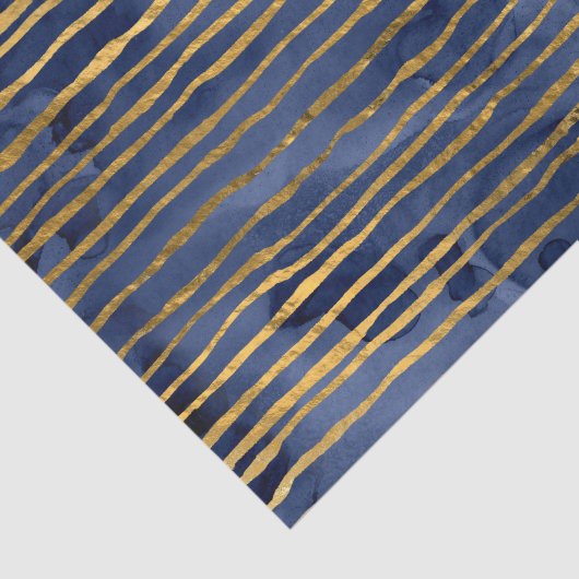 Navy Blue en Gold Striped Pattern Tissuepapier (Detail)