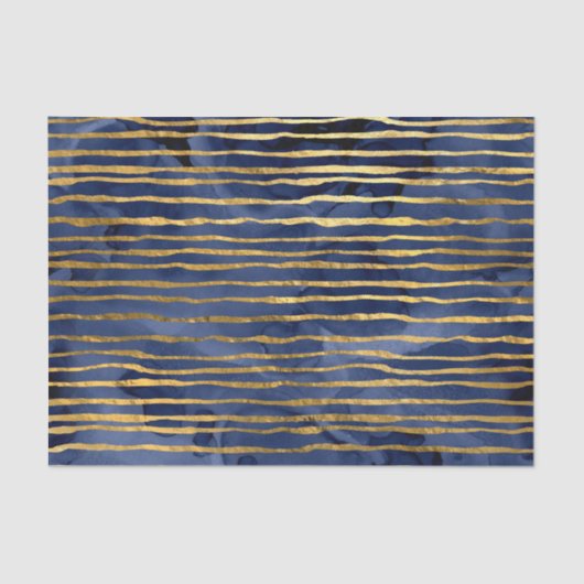 Navy Blue en Gold Striped Pattern Tissuepapier (Voorkant)