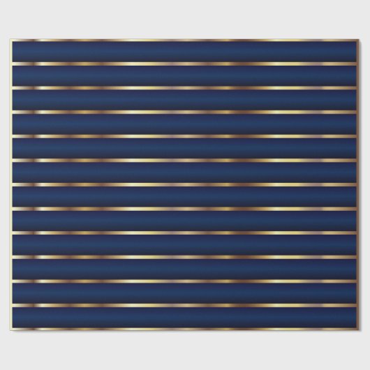 Navy Blue en Gold Stripes Cadeaupapier (Vlak)