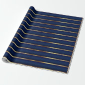 Navy Blue en Gold Stripes Cadeaupapier (Uitgerold)