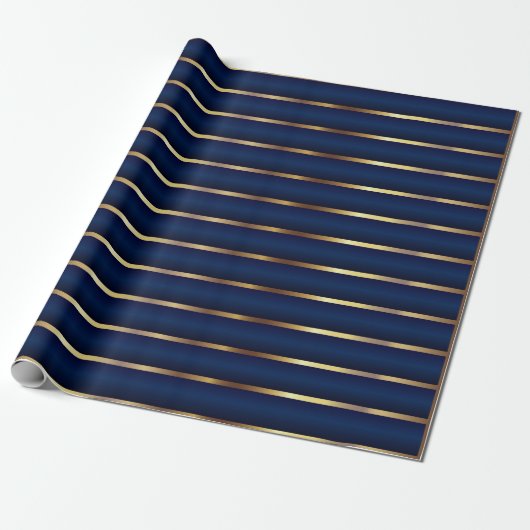 Navy Blue en Gold Stripes Cadeaupapier (Uitgerold)