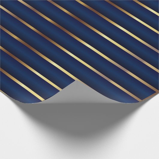 Navy Blue en Gold Stripes Cadeaupapier (Hoek)