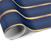 Navy Blue en Gold Stripes Cadeaupapier (Rol Hoek)