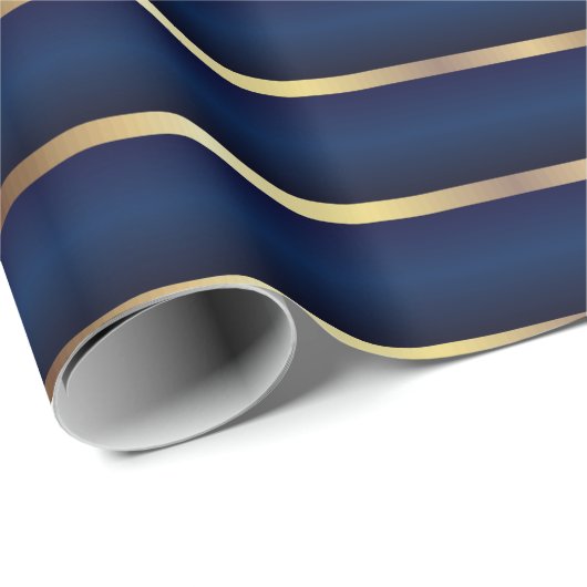Navy Blue en Gold Stripes Cadeaupapier (Rol Hoek)