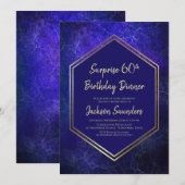 Navy Blue en Gold Surprise 60th Birthday Dinner Kaart (Voorkant / Achterkant)