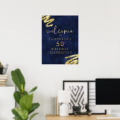 Navy Blue en Gold Verjaardag Welkom Poster 18x24 (Thuiskantoor)