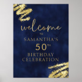 Navy Blue en Gold Verjaardag Welkom Poster 18x24 (Voorkant)