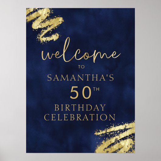 Navy Blue en Gold Verjaardag Welkom Poster 18x24 (Voorkant)