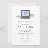 Navy Blue en Gold | Virtuele laptopbalk Mitzvah (Voorkant)