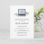 Navy Blue en Gold | Virtuele laptopbalk Mitzvah (Staand voorkant)