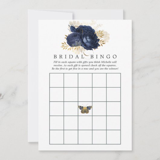 Navy Blue en Gold  Vrijgezellenfeest Bingo Kaart (Voorkant)
