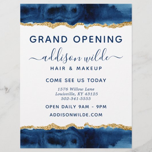 Navy Blue en Gold Waterverf Business Flyer (Voorkant)