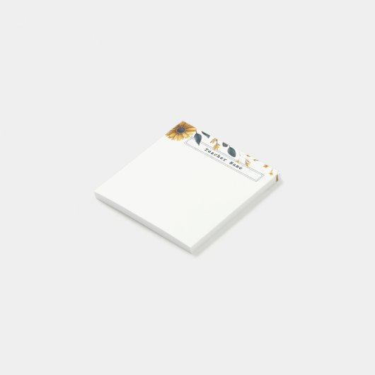 Navy Blue en Gold Waterverf Flowers  Post-it® Notes (Schuin)