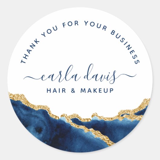 Navy Blue en Gold Waterverf Ronde Sticker (Voorkant)