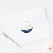 Navy Blue en Gold Waterverf Ronde Sticker (Envelop)