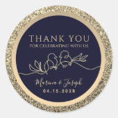 Navy Blue en Gold Wedding Favor Ronde Sticker (Voorkant)