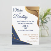 Navy Blue en Gold Wedding Kaart (Staand voorkant)