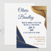 Navy Blue en Gold Wedding Kaart (Voorkant / Achterkant)