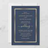 Navy Blue en Gold Wedding Kaart (Voorkant)