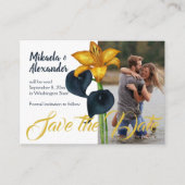 Navy Blue en Gold Wedding Save-the-Date Advieskaart (Voorkant)