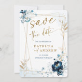 Navy Blue en Gold Wedding Save the Date Kaart (Voorkant)