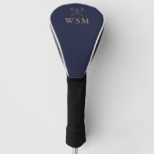 Navy Blue En Goud Op Maat Gemaakte Monogram Golfcl Golfheadcover (Voorkant)