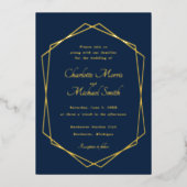 Navy blue en gouden geometrische bruiloft folie uitnodiging (Voorkant)