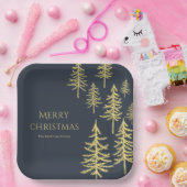 Navy Blue en gouden kerstboom Papieren Bordje (Feest)
