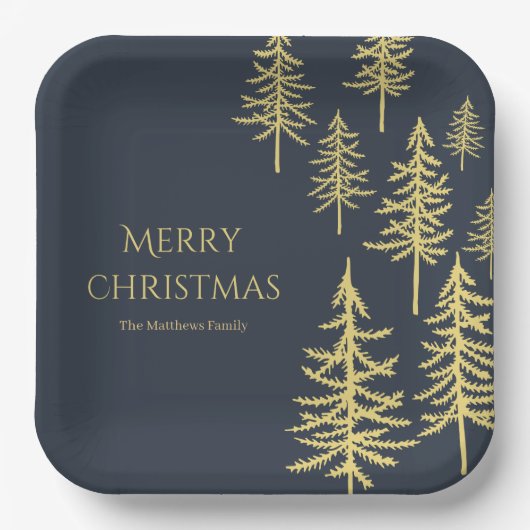 Navy Blue en gouden kerstboom Papieren Bordje (Voorkant)