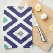 Navy Blue en Gray Ikat Diamond Pattern Theedoek (Quarter Fold)