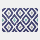 Navy Blue en Gray Ikat Diamond Pattern Theedoek (Horizontaal)