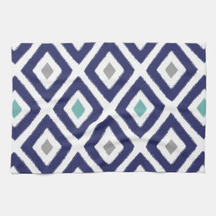 Navy Blue en Gray Ikat Diamond Pattern Theedoek